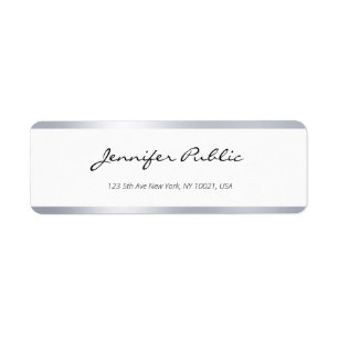 Elegant Modern Silver White Handwritten Script Top Label