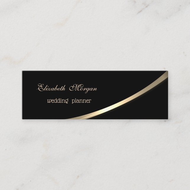 Elegant  Modern Simple, Black, Gold Mini Business Card (Front)