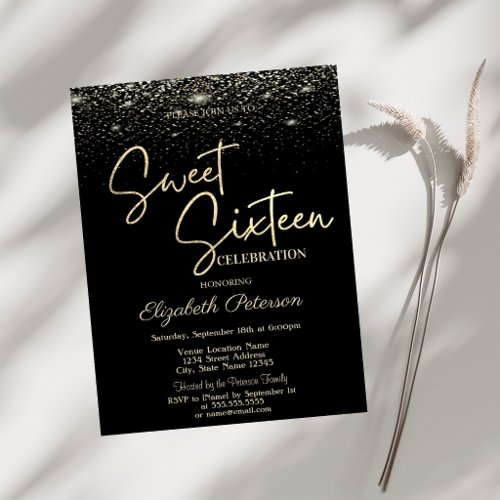 Elegant Modern Simple Confetti Black Sweet 16 Invitation