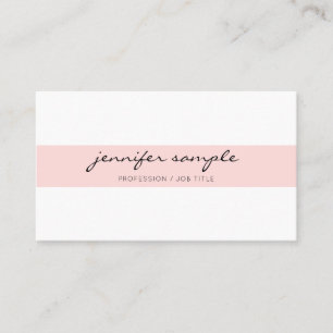Elegant Modern Simple Cursive Script Pink White Business Card