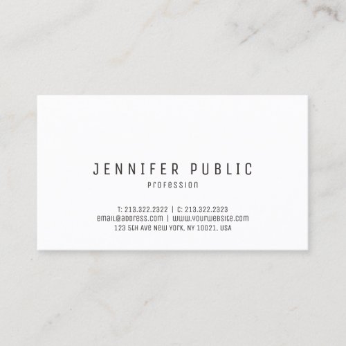 Elegant Modern Simple Design Plain Trendy White Business Card