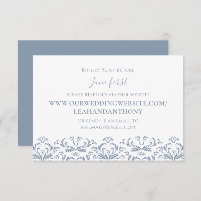 Elegant Modern Simple Dusty Blue Via Website RSVP Card (Front/Back)