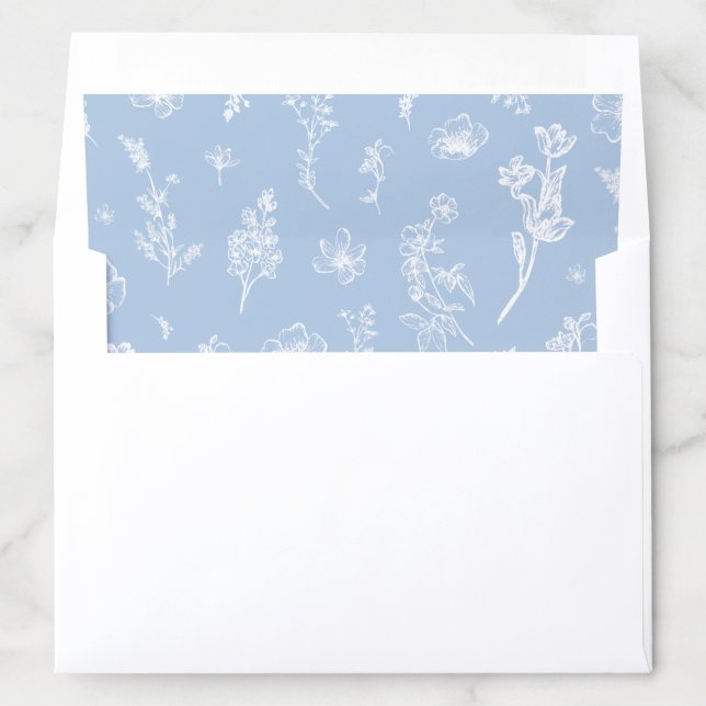 Elegant Modern Simple Dusty Blue Wildflower Envelope Liner (In Envelope)