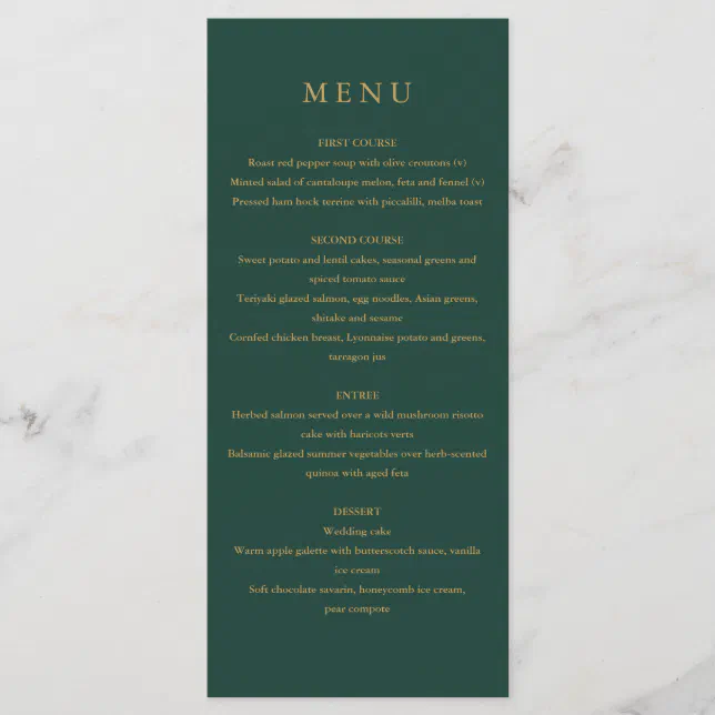 Elegant Modern Simple Emerald Green And Gold Menu | Zazzle