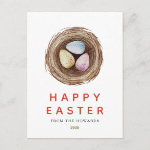 Elegant Modern Simple Floral Bunny   Happy Easter Holiday Postcard