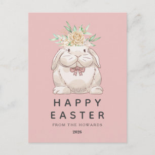 Elegant Modern Simple Floral Bunny   Happy Easter Holiday Postcard
