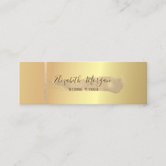 Elegant Modern Simple, Gold Stripe, Brush Stroke Mini Business Card (Front)
