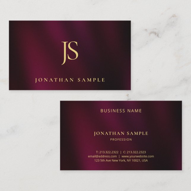 Elegant Modern Simple Gold Text Monogram Template Business Card (Front/Back)