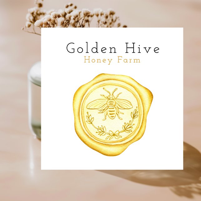 Elegant Modern Simple Honey Farm Wax Seal Stamp Square Business Card (Creator Uploaded)