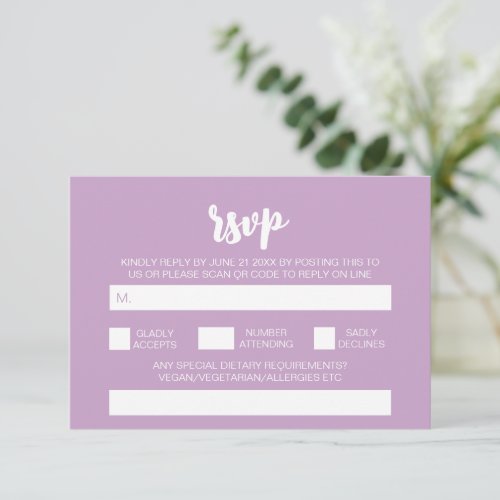 Elegant Modern Simple Lilac Wedding QR Code RSVP  Enclosure Card