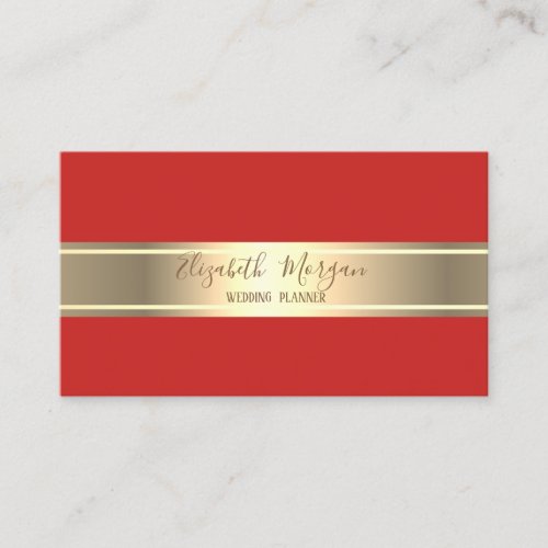 Elegant Modern SimpleMinimalist Gold StripeRed Business Card