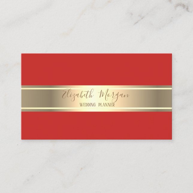 Elegant Modern Simple,Minimalist ,Gold Stripe,Red Business Card (Front)