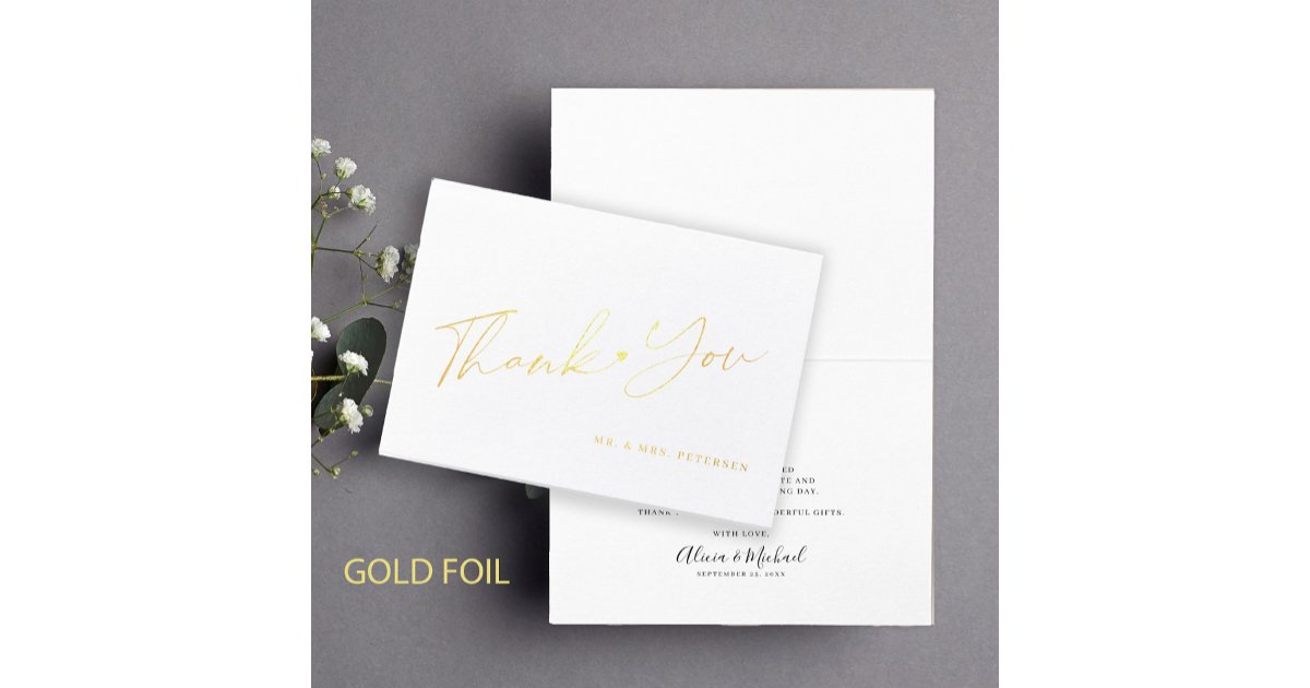 Elegant modern simple minimalist wedding thank you foil card | Zazzle
