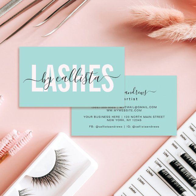 Elegant Modern Simple Mint Typography Lashes Business Card (Creator Uploaded)