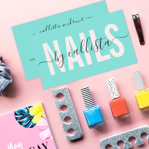 Elegant Modern Simple Mint Typography Nail Artist Business Card