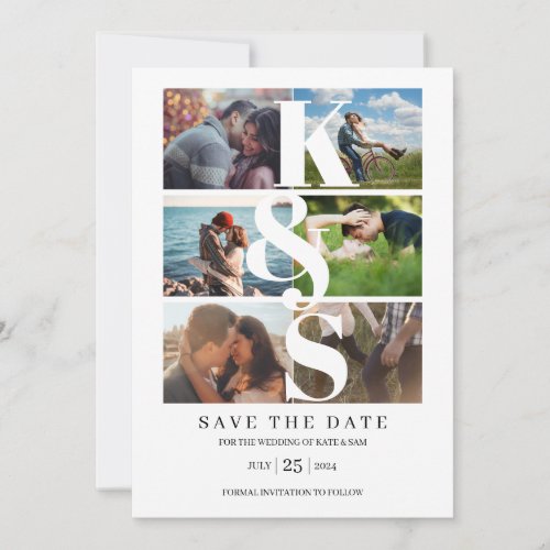 Elegant Modern Simple Photo Collage Name Initials  Save The Date