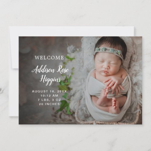 Elegant Modern Simple Photo Newborn Girl Birth Announcement