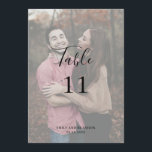 Elegant Modern Simple Photo Wedding Table Number<br><div class="desc">Modern Wedding Table Number featuring a simple and stylish design with "table" in an elegant script typography along with your names and wedding date over your favorite photo.  All design elements are in black and may be changed in the design editing tool.</div>