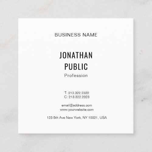 Elegant Modern Simple Professional Trendy Template Square Business Card