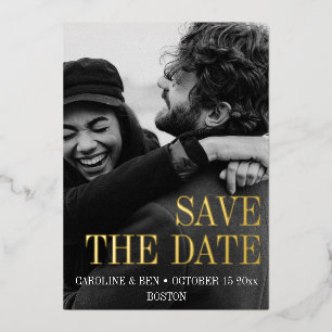 Elegant Modern Simple Vertical Photo Wedding Foil Invitation