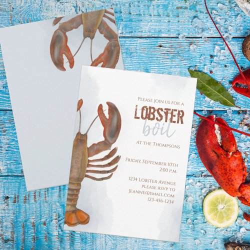 Elegant Modern Simple Watercolor Lobster Boil Invitation