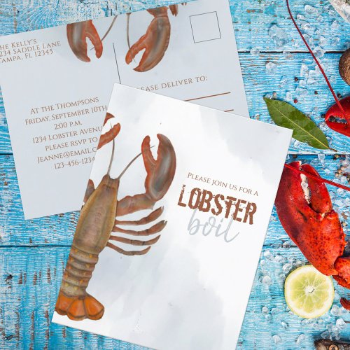 Elegant Modern Simple Watercolor Lobster Boil Postcard