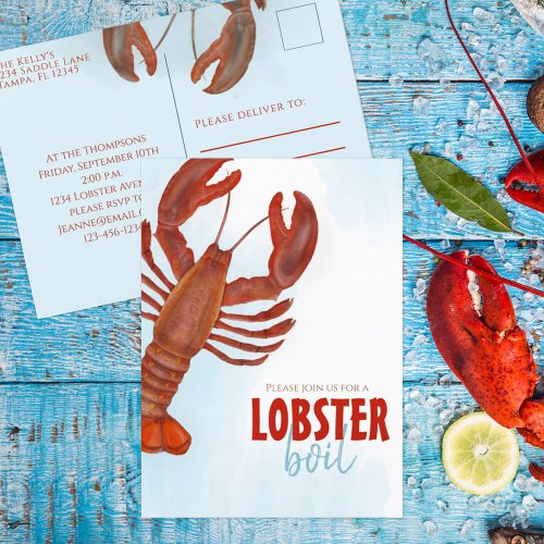 Elegant Modern Simple Watercolor Lobster Boil Postcard