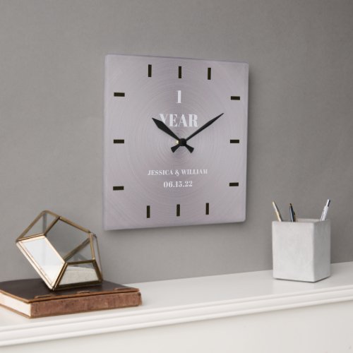 Elegant Modern Simple Wedding Anniversary Keepsake Square Wall Clock