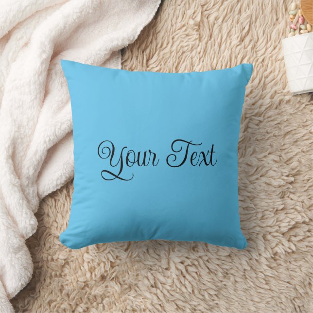 Elegant Modern Sky Blue Replace Your Name Or Text  Throw Pillow (Blanket)