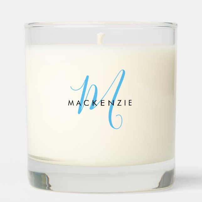 Elegant Modern Sky Blue Script Monogram Scented Candle (Front)