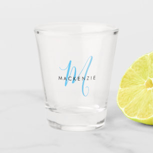 Elegant Modern Sky Blue Script Monogram Shot Glass