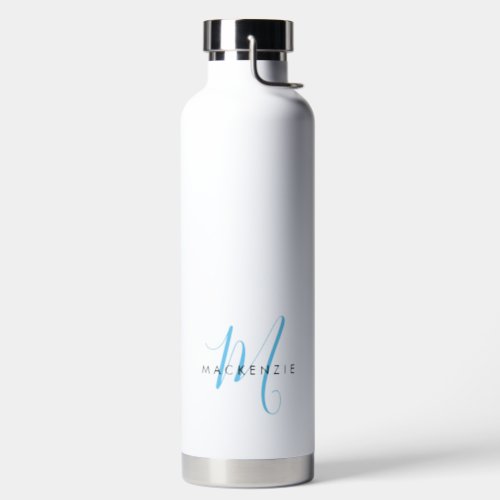 Elegant Modern Sky Blue Script Monogram Water Bottle