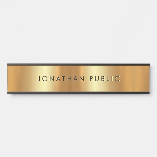 Elegant Modern Sleek Design Template Black & Gold Door Sign (Front)