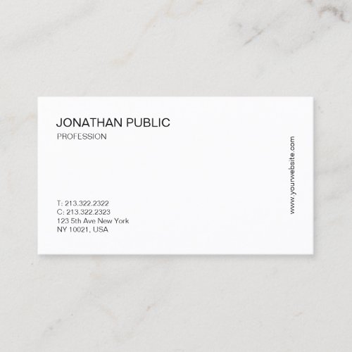 Elegant Modern Sleek Professional White Cool Plain Business Card