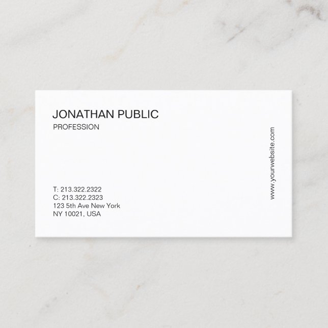 Elegant Modern Sleek Professional White Cool Plain Business Card (Front)