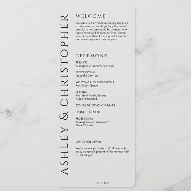 Elegant Modern Smoke Black Wedding Program (Front)