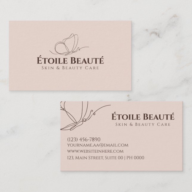 Elegant Modern Soft Blush Butterfly Beauty Modern Business Card (Front/Back)