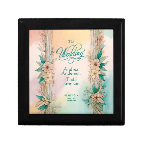 Elegant modern soft floral watercolor wedding gift box