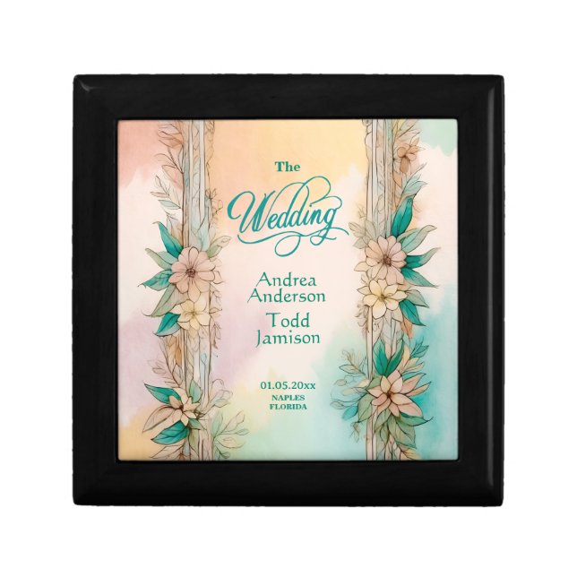 Elegant modern soft floral watercolor wedding gift box (Front)