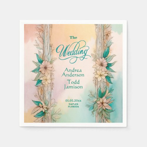 Elegant modern soft floral watercolor wedding napkins