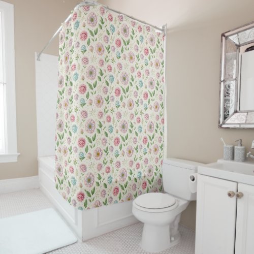 Elegant Modern Soft Pastel Colors Floral Pattern Shower Curtain