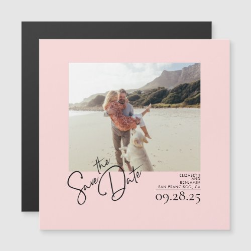 Elegant Modern Soft Pink Save the Date Photo Magnetic Invitation