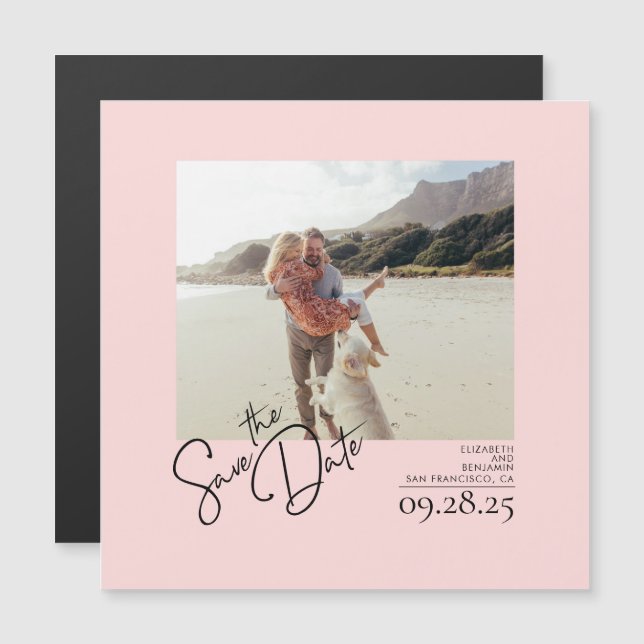 Elegant Modern Soft Pink Save the Date Photo Magnetic Invitation (Front/Back)