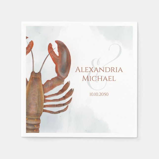 Elegant Modern Sophisticated Seafood Lobster Napkins (Front)