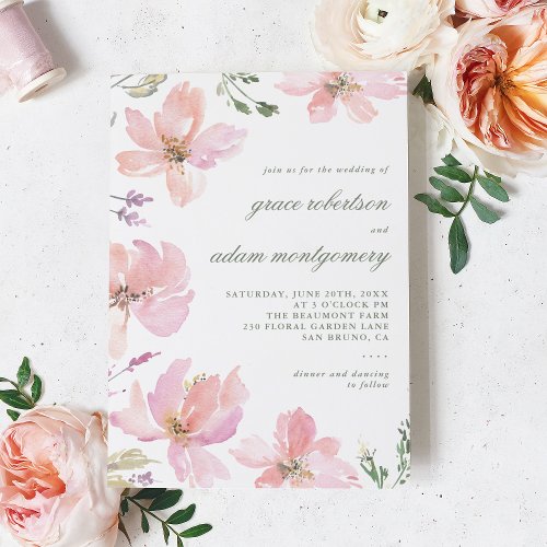 Elegant  Modern Spring Watercolor Floral Wedding Invitation