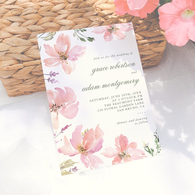 Elegant & Modern Spring Watercolor Floral Wedding Invitation (Creator Uploaded)
