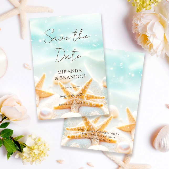 Elegant Modern Starfish Shells Ocean Beach Wedding Save The Date (Creator Uploaded)