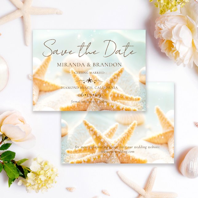 Elegant Modern Starfish Shells Ocean Beach Wedding Save The Date (Creator Uploaded)
