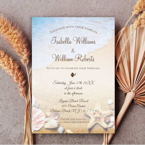 Elegant Modern Starfish Tropical Beach Wedding Invitation
