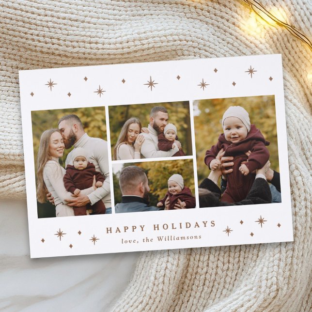 Elegant Modern Stars Christmas Holiday Collage Letterpress Photo Cards (Creator Uploaded)
